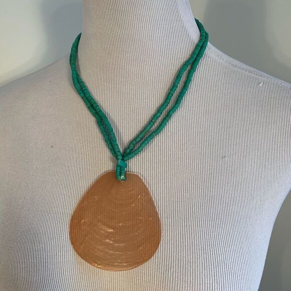 Turquoise Bead and Shell Adjustable Necklace - Picture 1 of 5